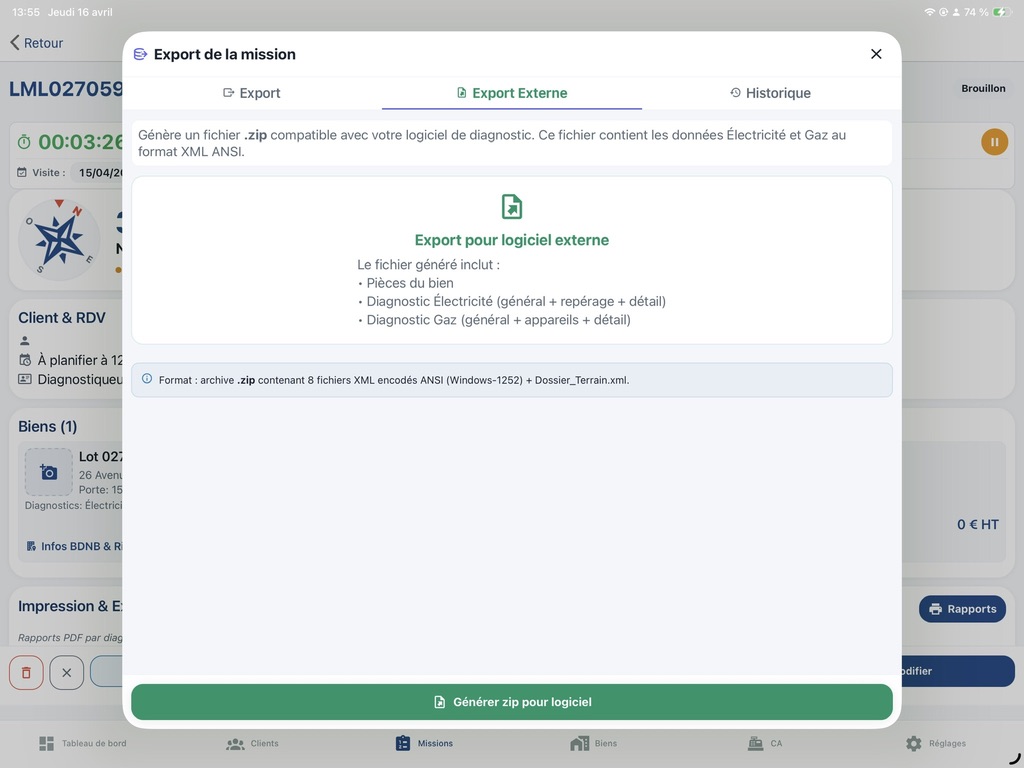 DiagMobile sur iPad — interface tablette