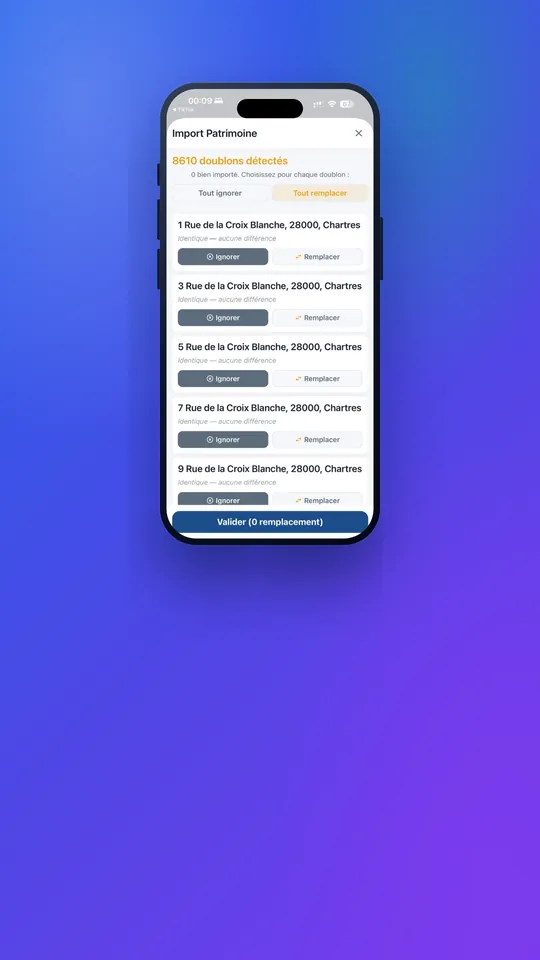 Import de patrimoine — DiagMobile sur mobile