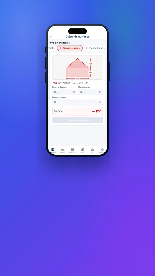 Calcul de surfaces — DiagMobile sur mobile