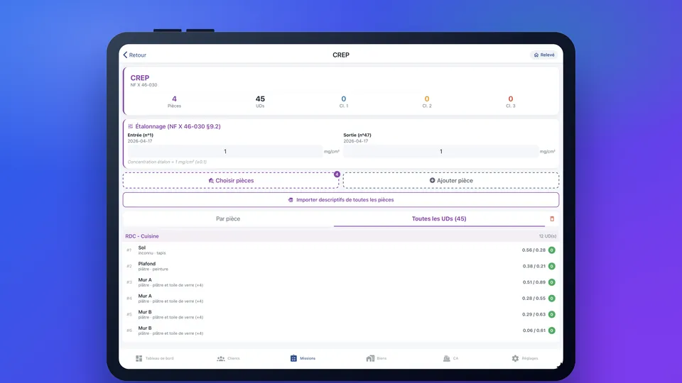 Plomb CREP — unités de diagnostic — DiagMobile sur tablette