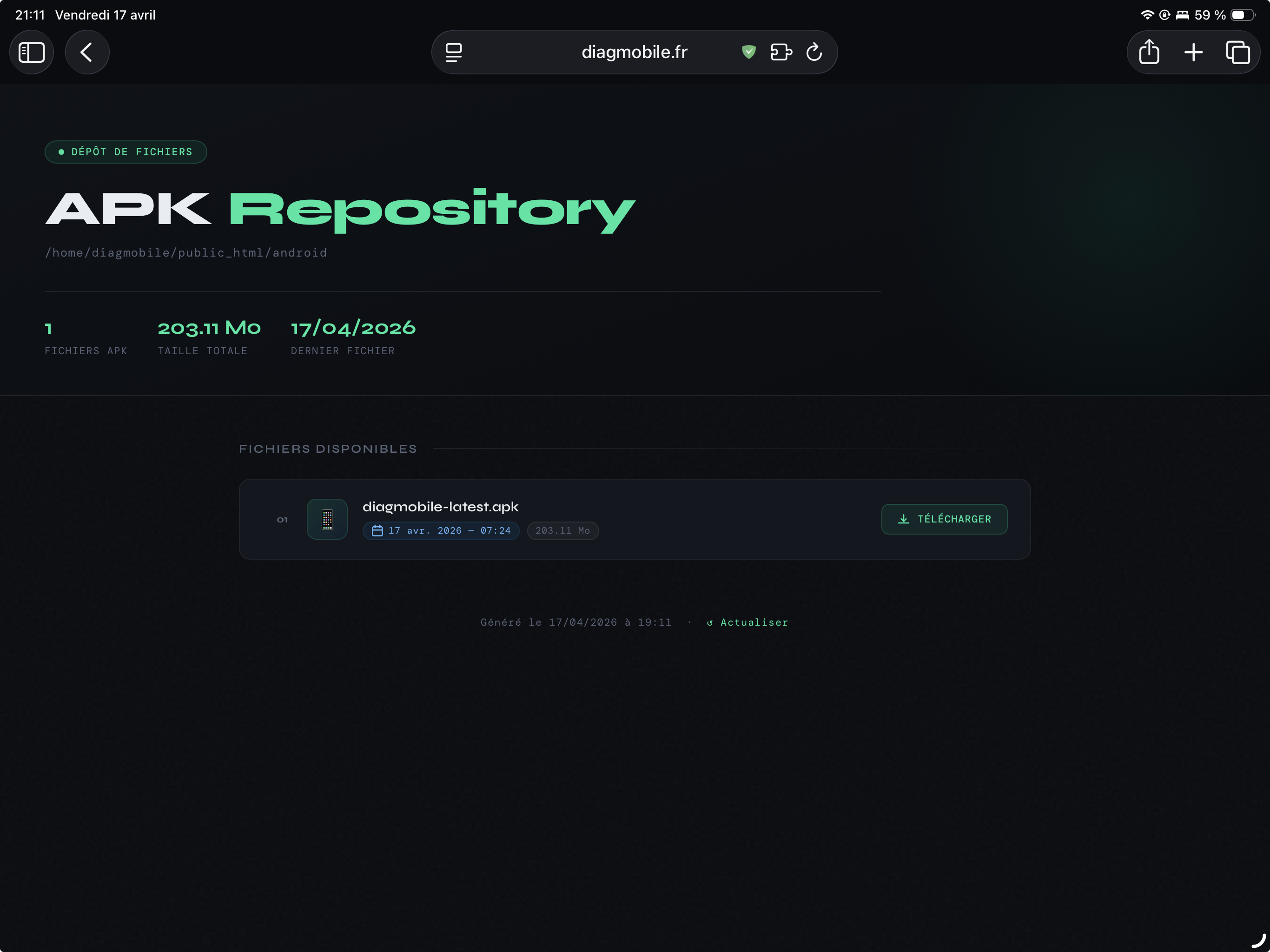Installation DiagMobile sur Android (APK)