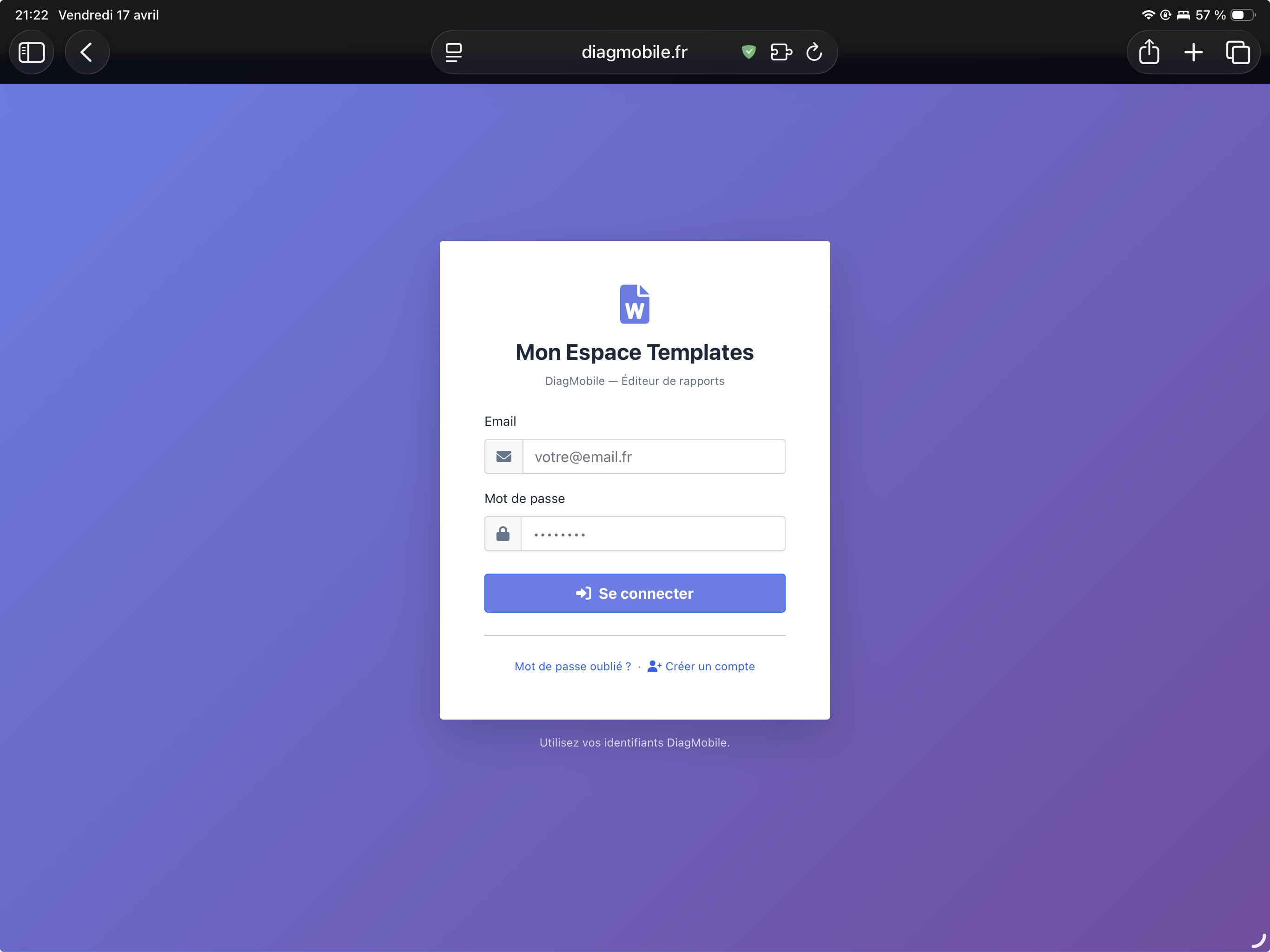Création d'un compte DiagMobile