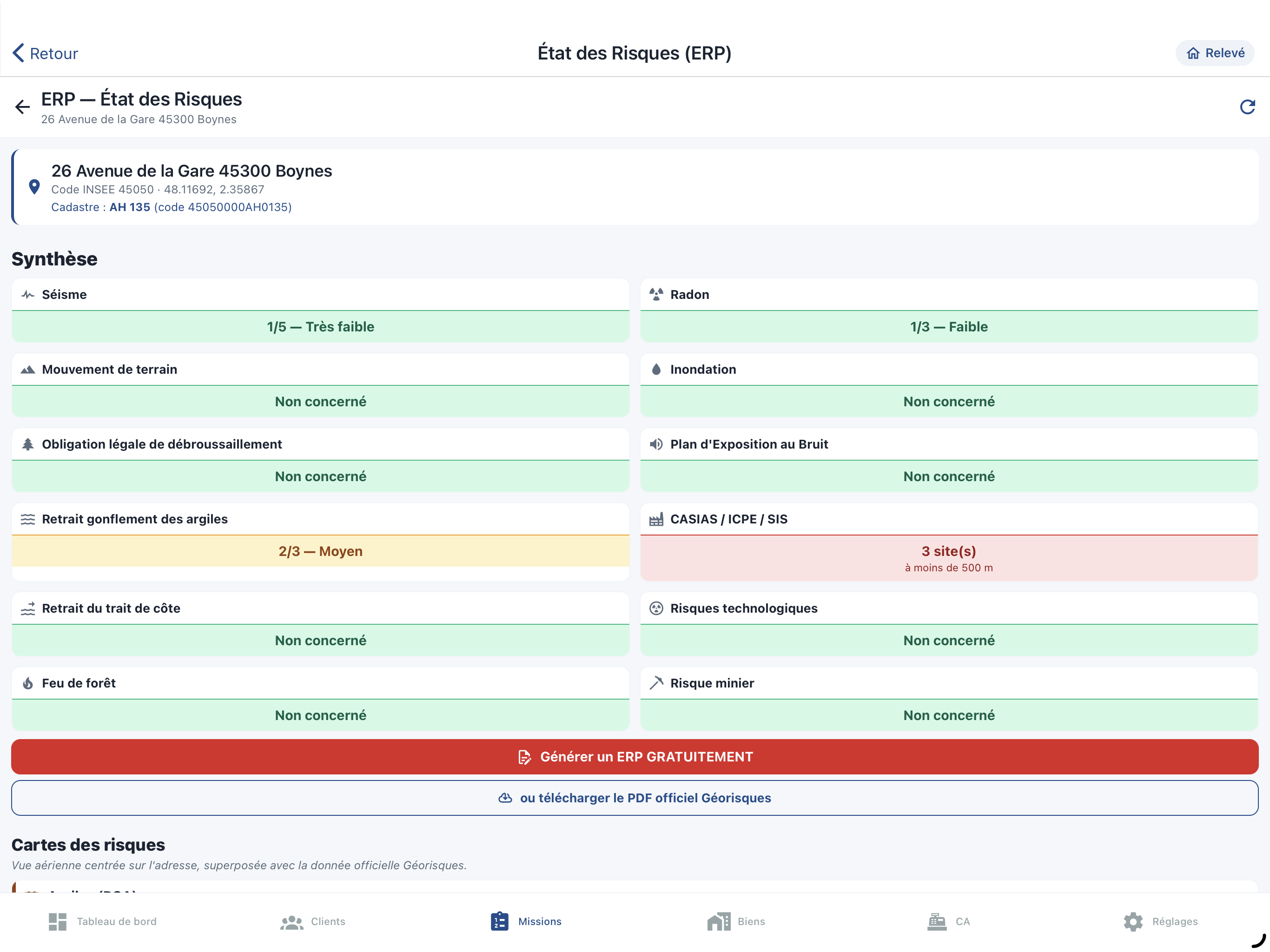 Écran de génération ERP avec les 5 états