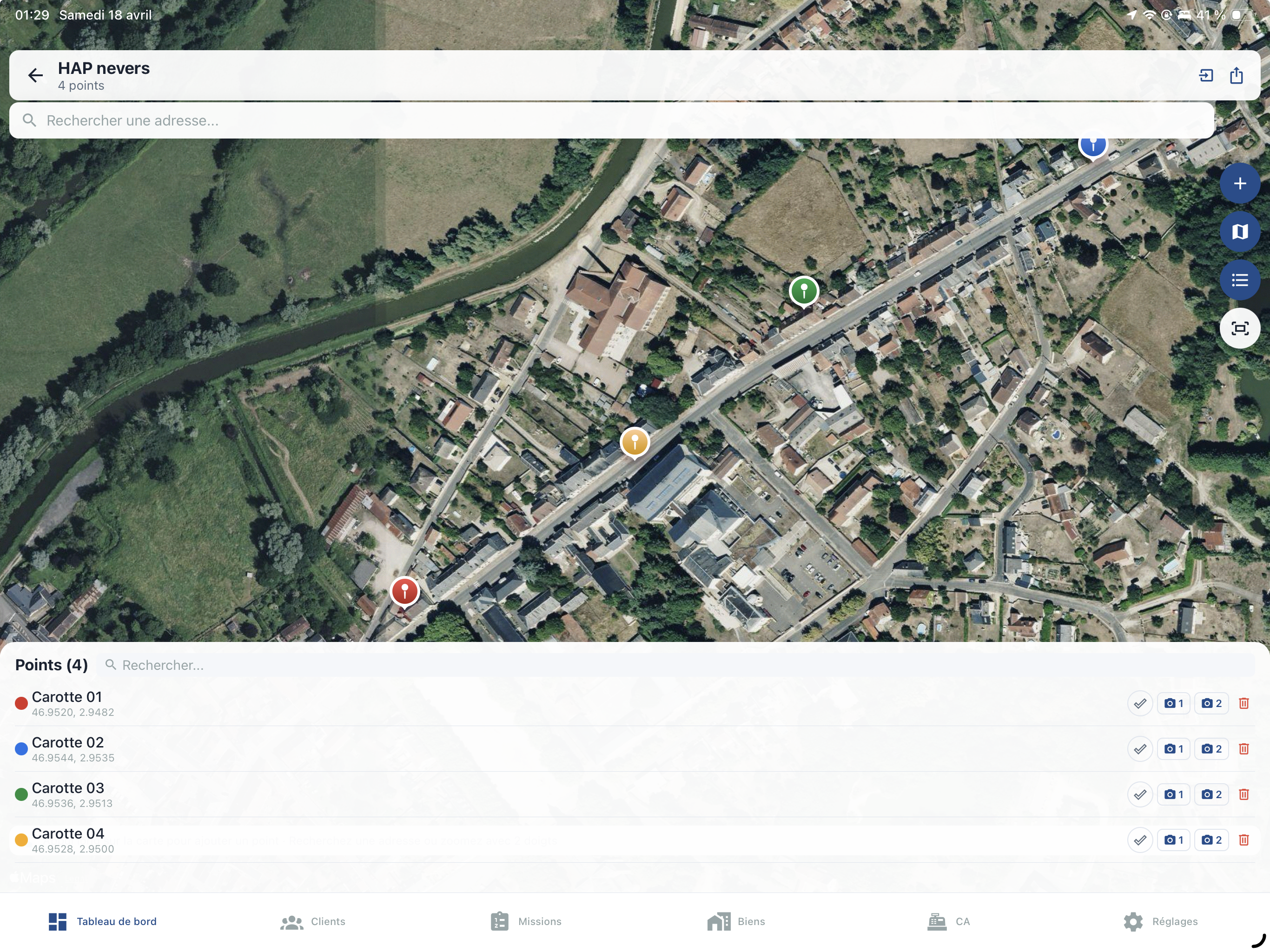 Plan de repérage HAP avec zones et points de prélèvement