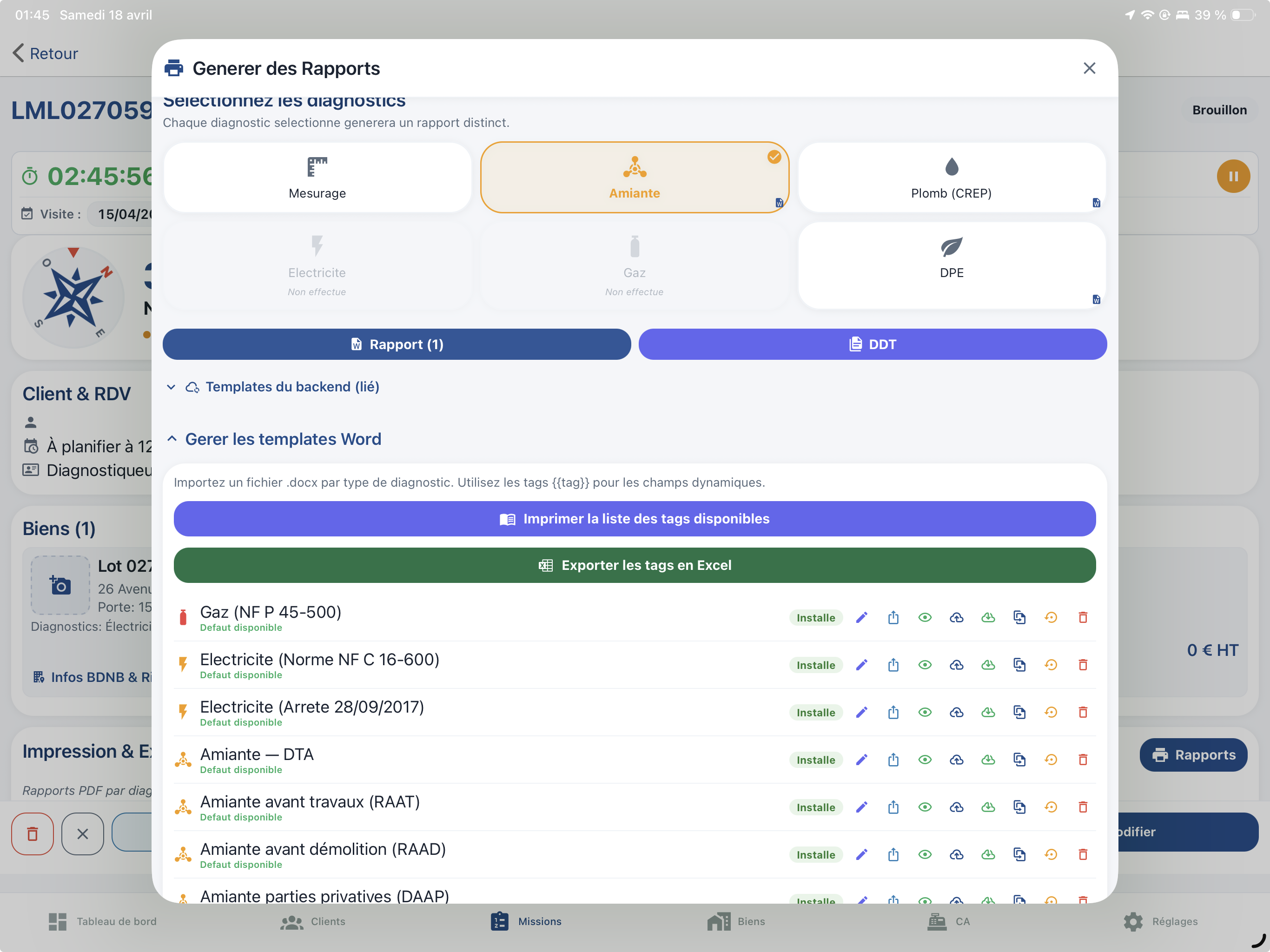 Écran de génération de rapport - étape suivante